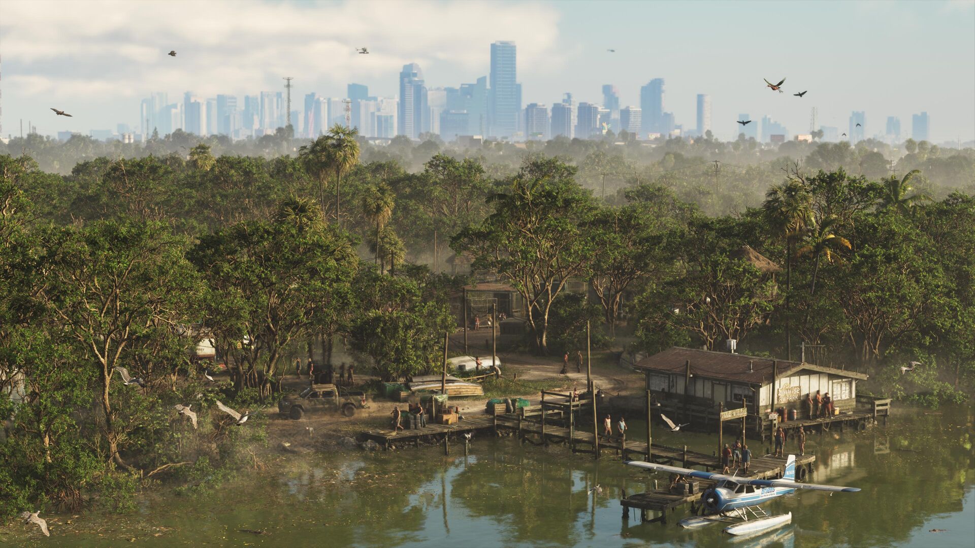 Die Sümpfe von Grassrivers mit der Skyline in der Ferne