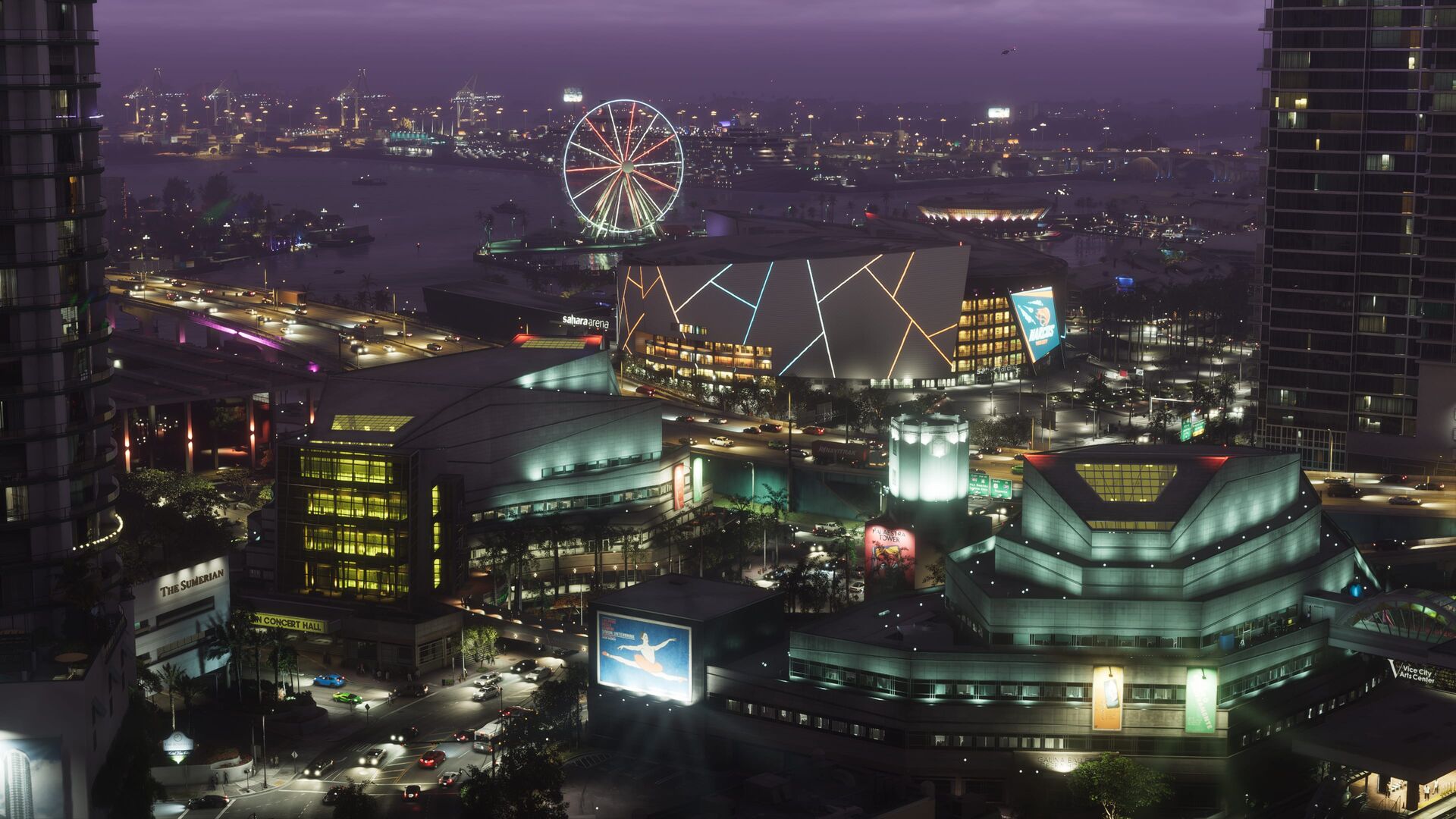 Vice City bei Nacht aus der Luft